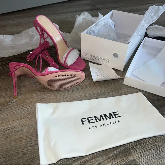 NWT Femme Barely There Lace Up Sandals in Deep Pink as seen on Hailey Bieber - Picture 15 of 15